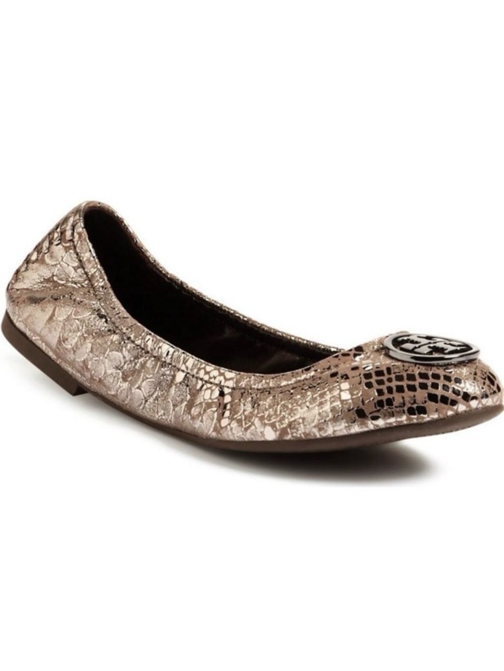 Tory Burch Heidi Scrunch Metallic Taupe Ballet Flats – Size 9